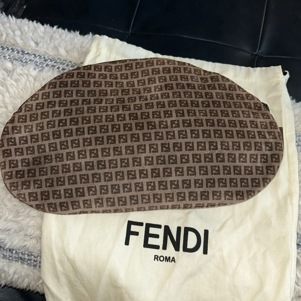 FENDI Vintage Zucchino FF Brown Suede Logo Monogram Clutch/Pouch - Picture 3 of 8
